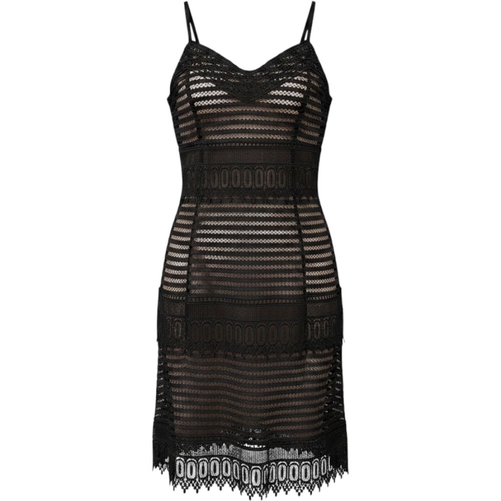 City Chic Black Lace Royal Detail Dress Nude Lining Plus Size S 16 NWT